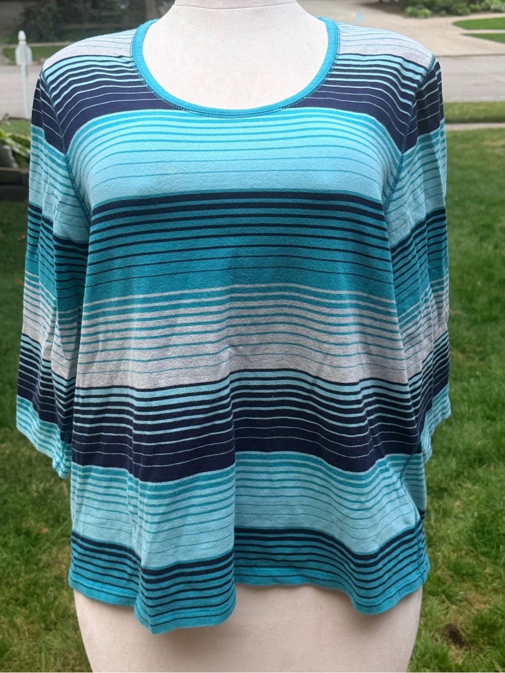 Relativity 3X Plus Size Aqua/Turquoise/Navy Striped Cotton Swing Tunic Top